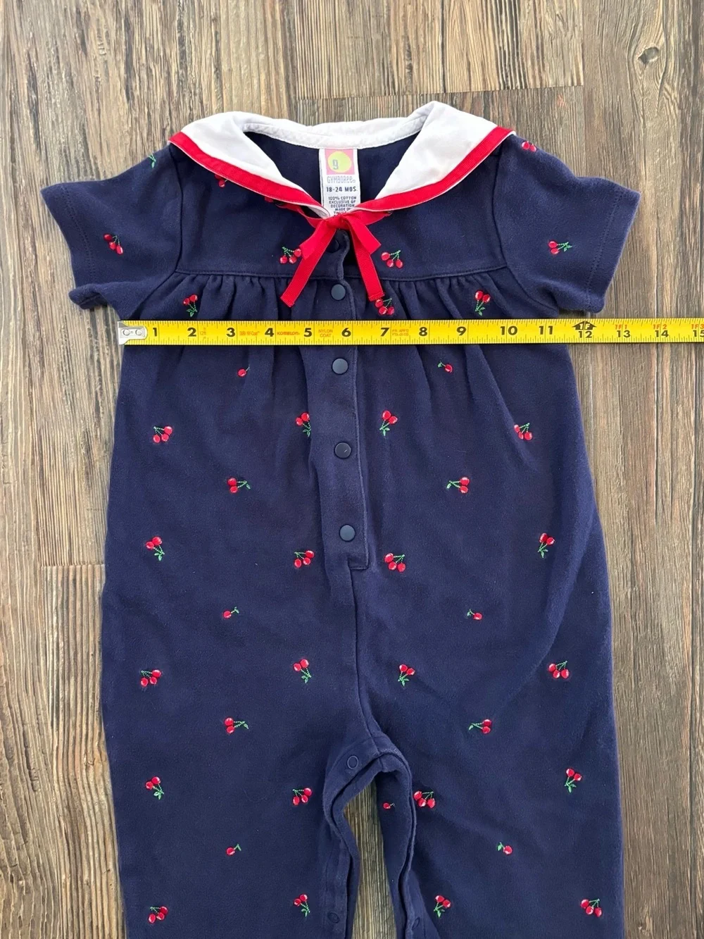 Y2K Gymboree Sailor Collar Cherry Romper Jumper 18-24 Months Blue Red White 2001